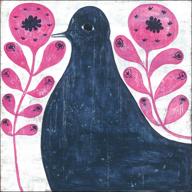 Black Bird in Flowers Gallery Wrap Art Print