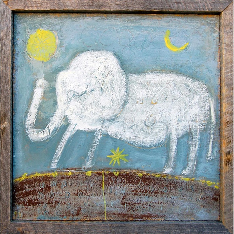 Baby Elephant Art Print|12″ x 12″|23″ x 23″|36″ x 36″|Grey Wood|Gallery Wrap