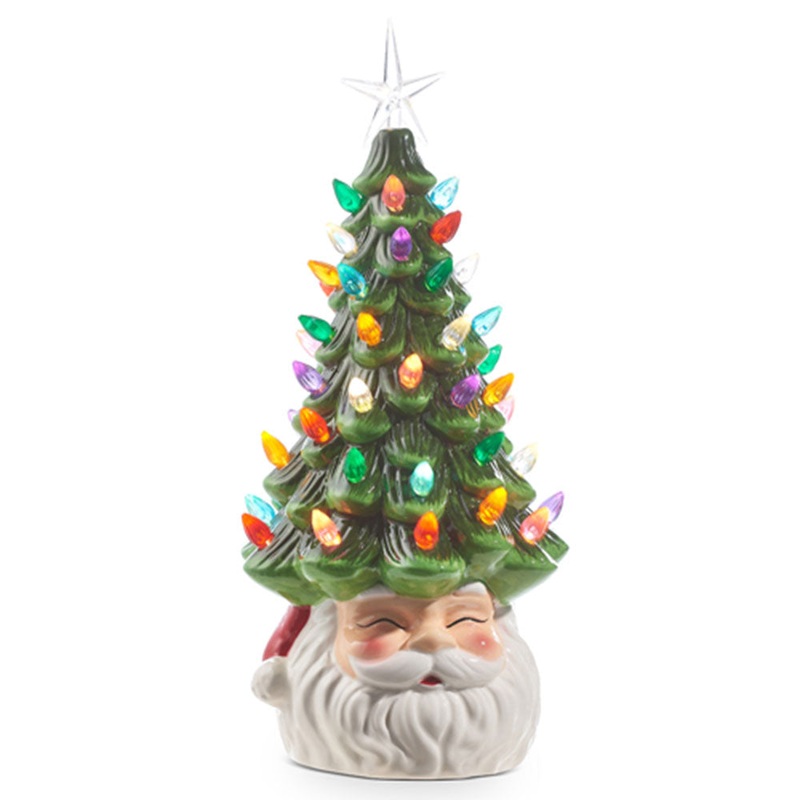 13.5 Vintage Santa Lighted Ceramic Tree