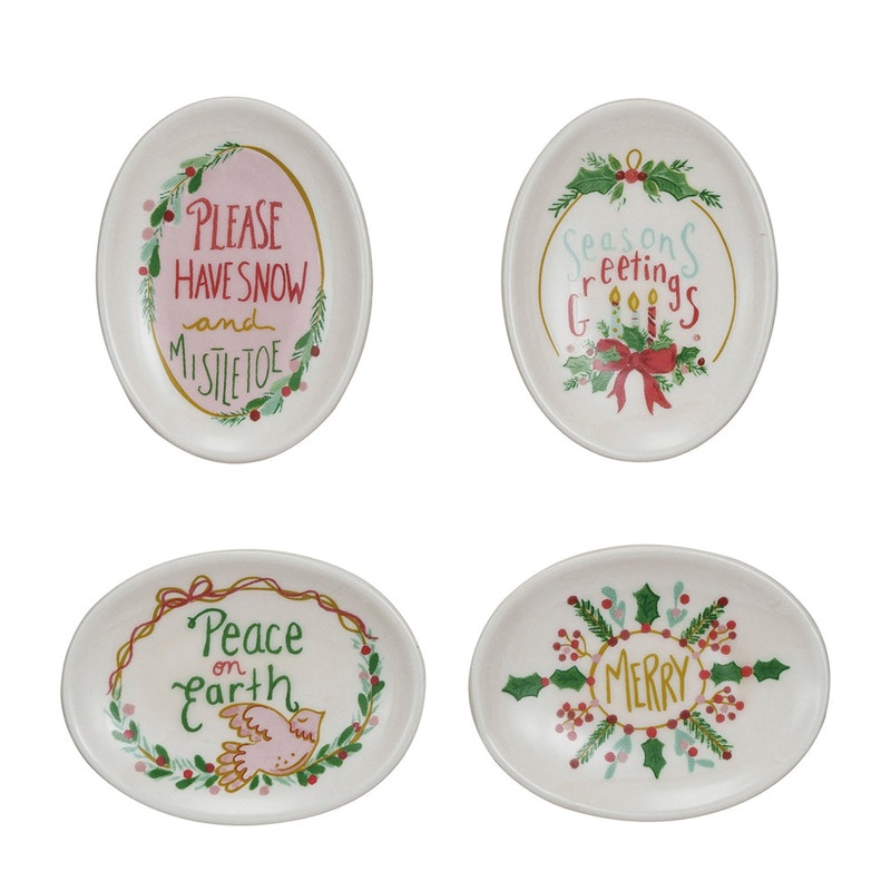 Stoneware Dish w/ Holiday Saying – Set of 4