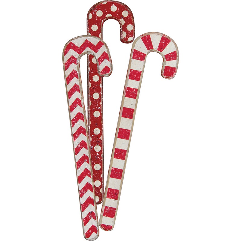 10 Red Handpainted Wood Candy Canes