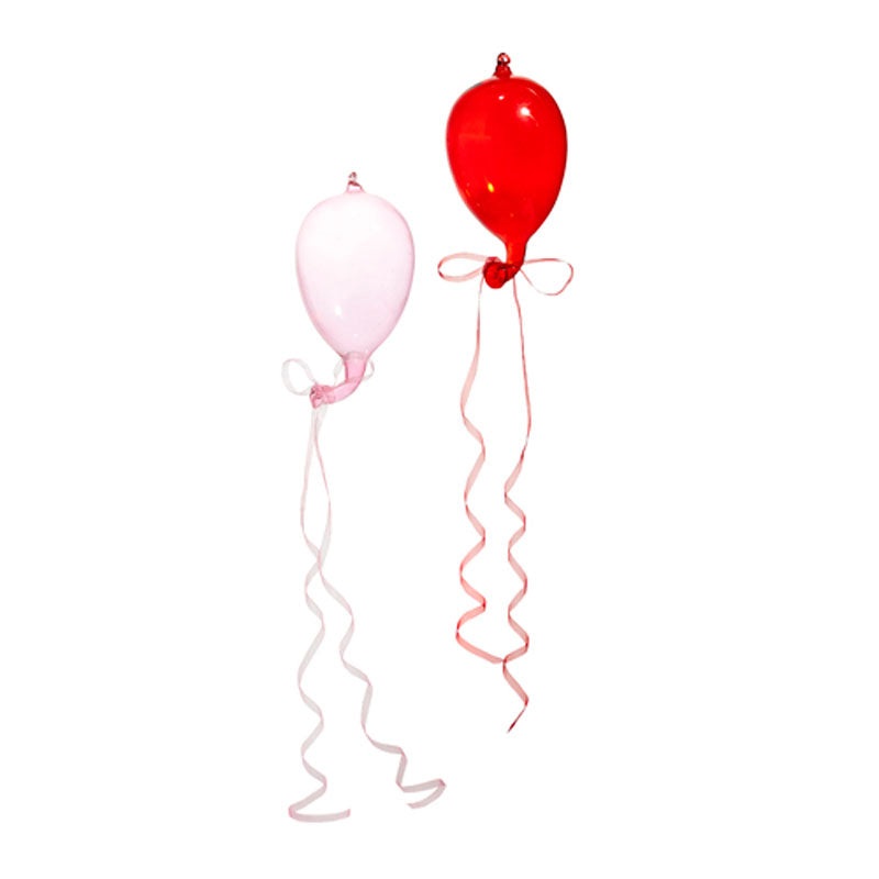 5.5 Blown Glass Balloon Ornament Set of 2 Pink & Red