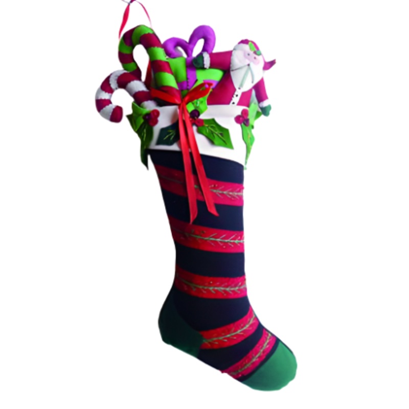 25 Black Stocking w/Santa & Gifts Decor