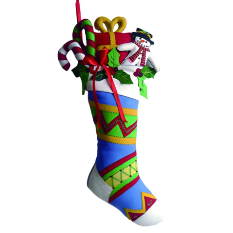 25 Felted Wool Stocking w/Snowman & Gifts Wall Decor