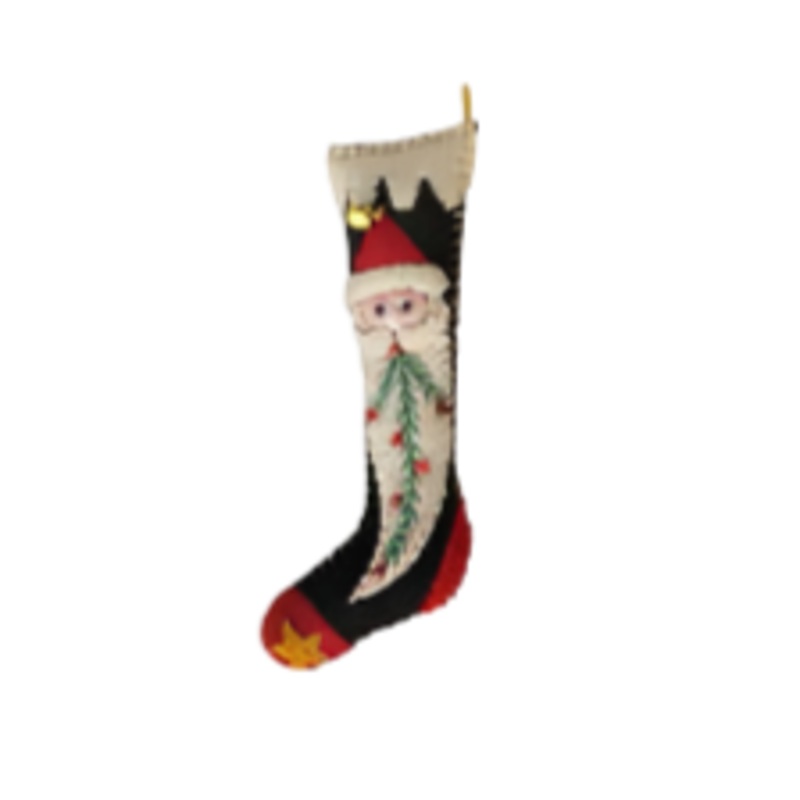 5.5 Black Stocking w/Santa Face Handcrafted Felt Ornament