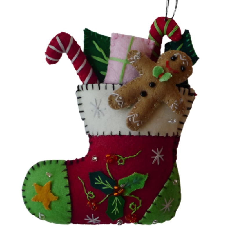 5 Red Stocking w/Gifts & Gingerbread