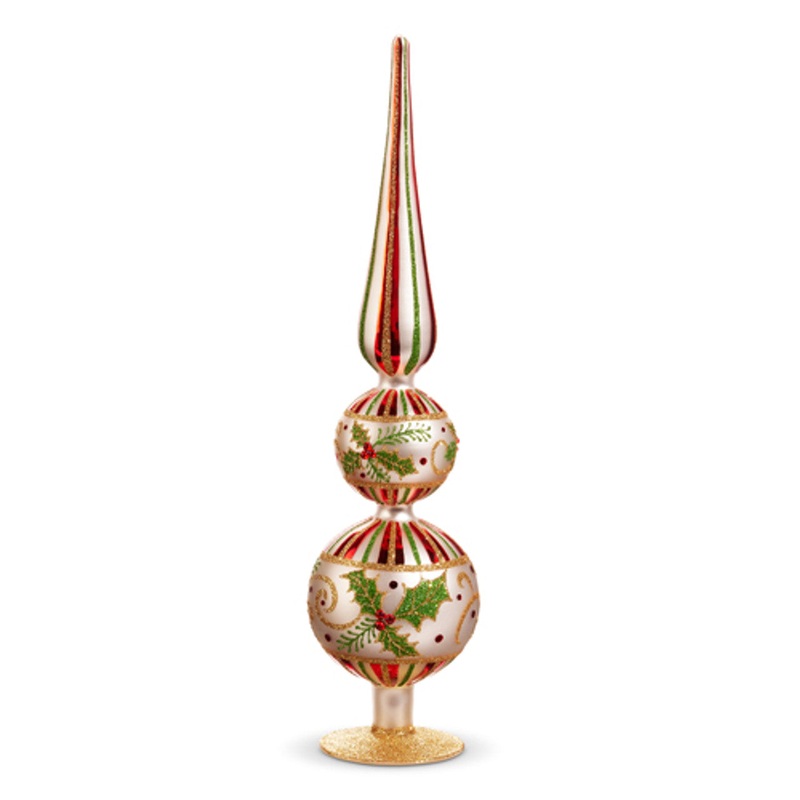 16.5 Holly Leaf Glass Christmas Finial Decoration
