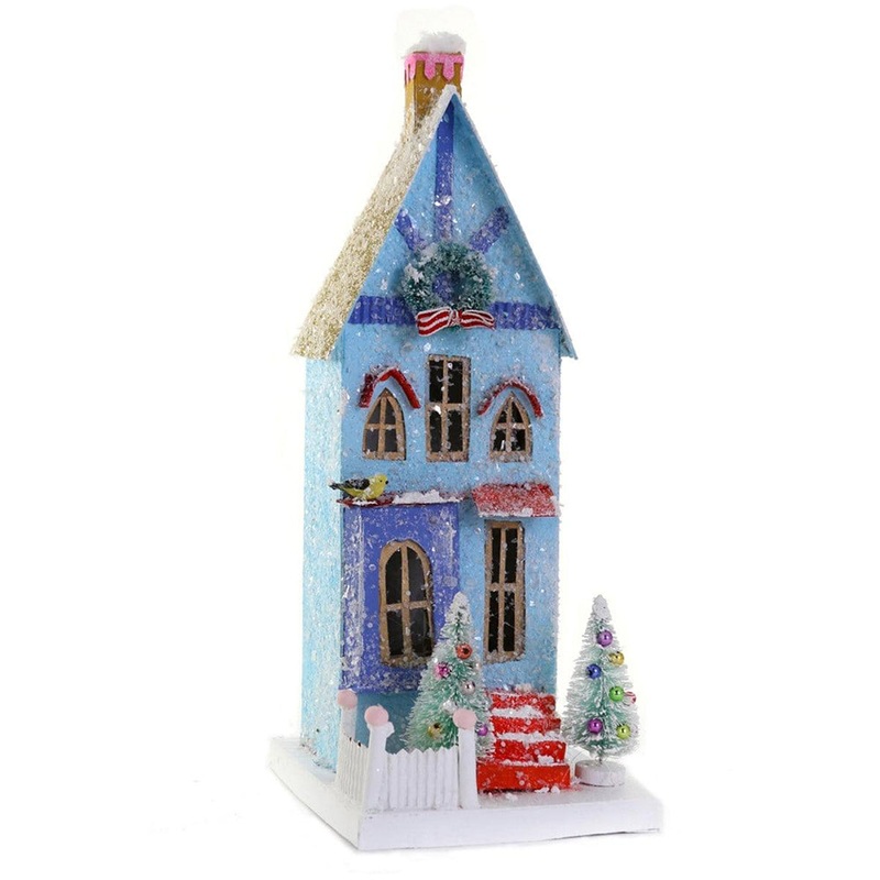 Blue Townhouse Miniature Putz Cottage