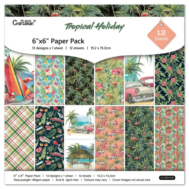 Tropical Holiday Scrapbook Paper Pack. 12 Sheets of 15.2×15.2cm Heavyweight Paper Pad F07M2-3 AC230314-06