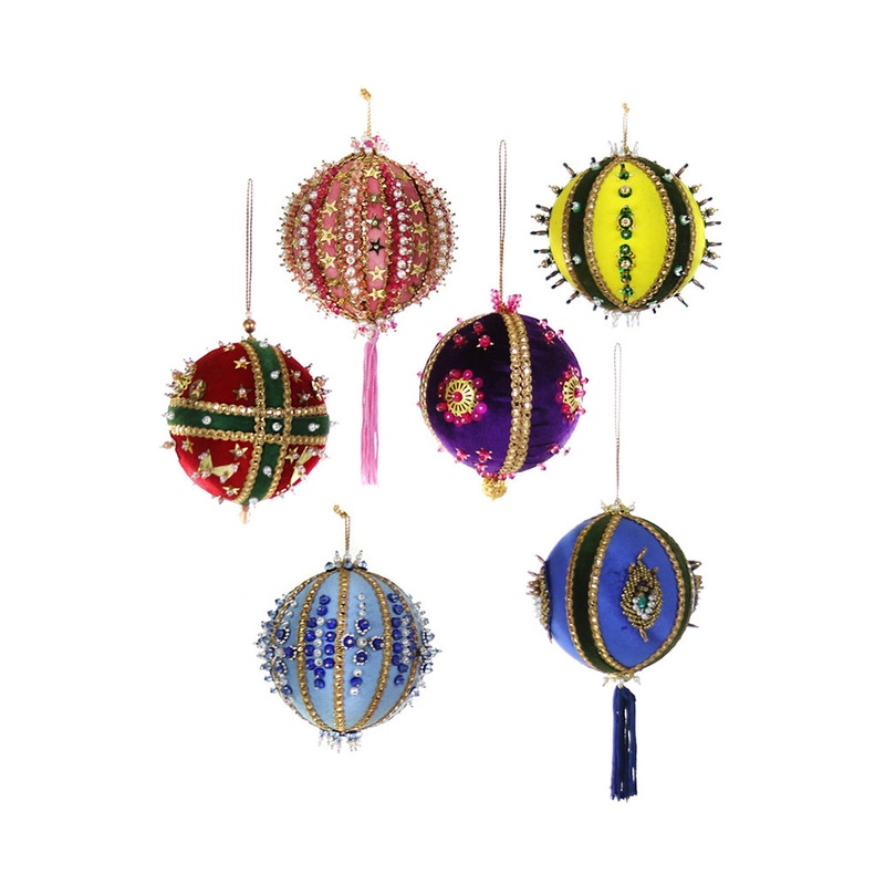 Beaded & Sequined Bauble – Set of 3 Yellow, Red, Dk. Blue