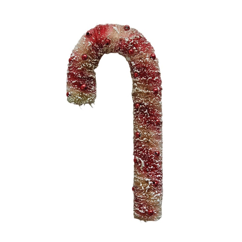 10H Sisal Bottle Brush Candy Cane w/ Beads