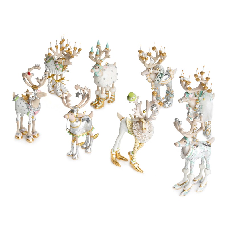 Moonbeam Reindeer Mini Ornaments Set/8 by Patience Brewster
