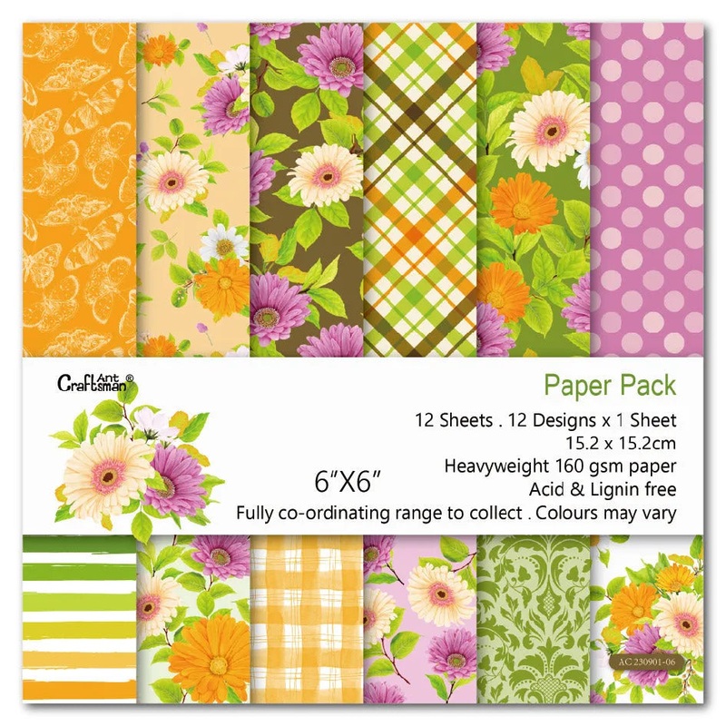 Spring Scrapbook Paper Pack. 12 Sheets of 15.2×15.2cm Heavyweight Paper Pad F07M2-3 AC230901-06