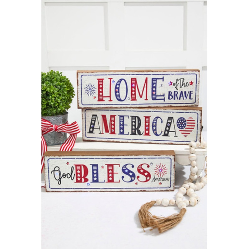 15.75 Lighted Wood Americana Block
