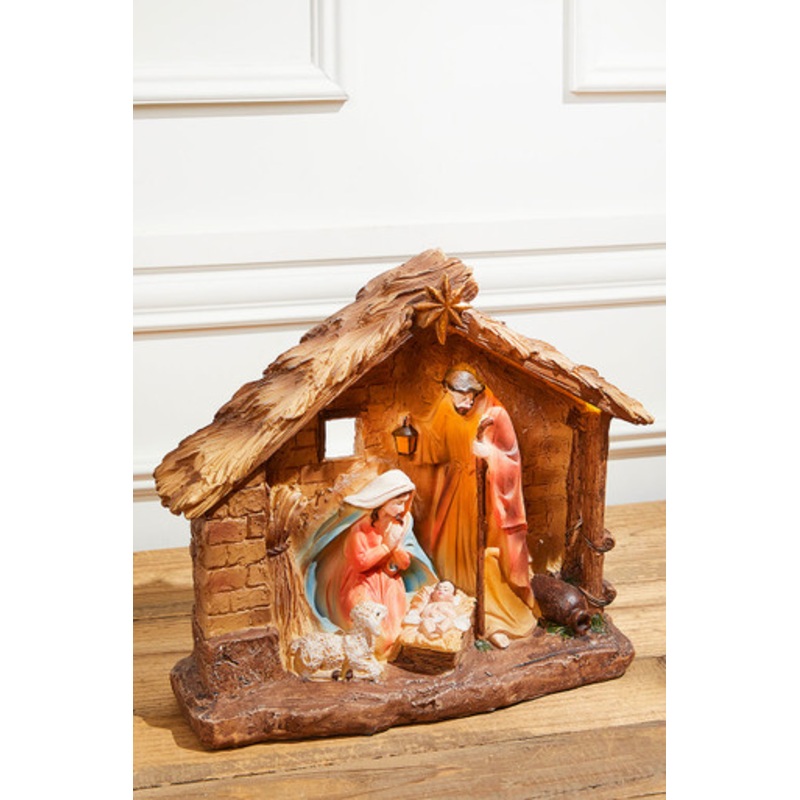 16 LED Resin Nativity in Creche with Timer