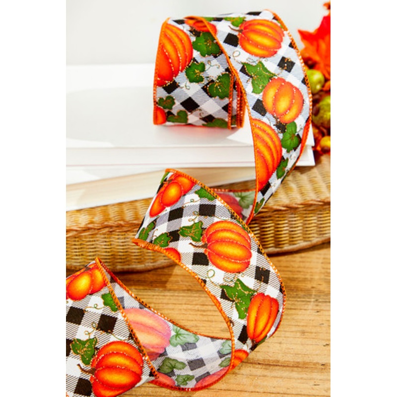 2.5 x 10 Yard Checkered Pumpkin Ribbon