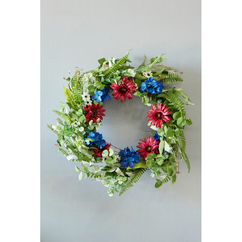 22 Mixed Flower Wreath – Red, White, & Blue