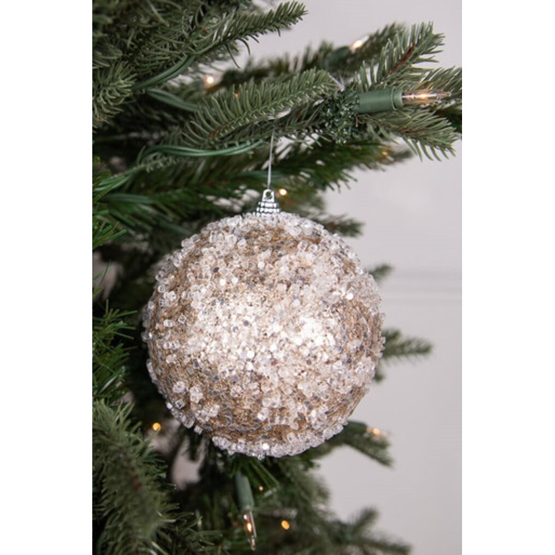 4.5 Glitter Sequin Iced Ball Christmas Ornament – Platinum