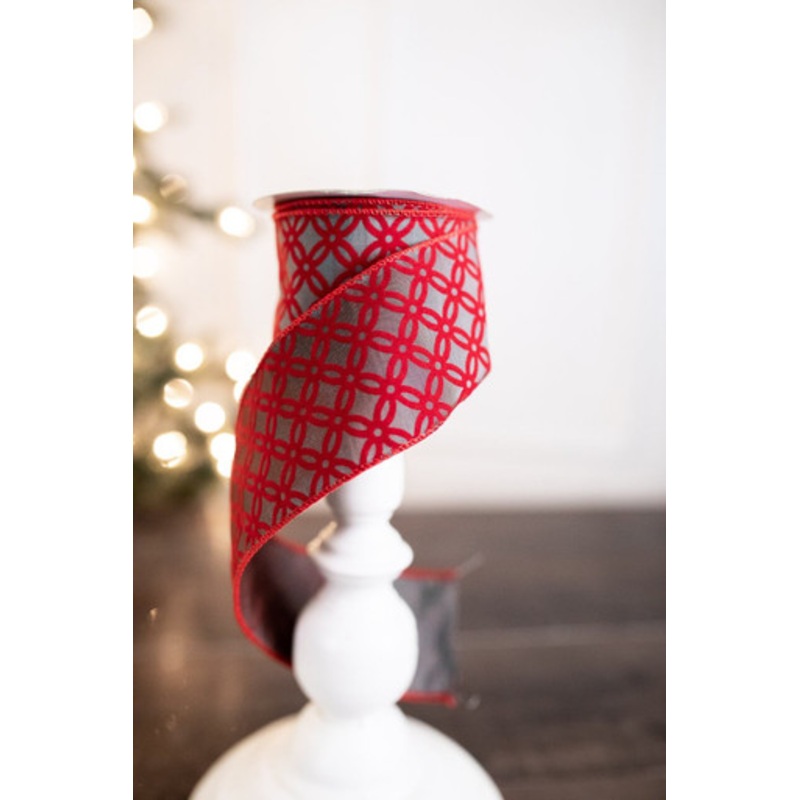 2.5 x 10 Yard Red Patterned Holiday Ribbon