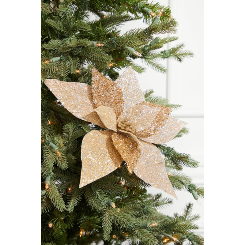 19 Champagne Metallic Poinsettia Stem