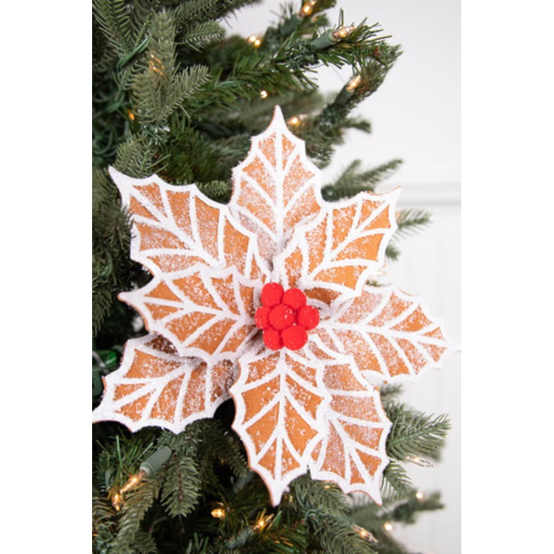 21 Gingerbread Poinsettia Stem with Red Berries