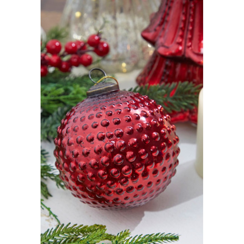 5 Round Hobnail Ruby Mercury Glass Ornament