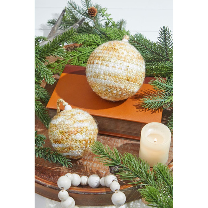 Beige/White Knit Ball Ornaments – Set of 2