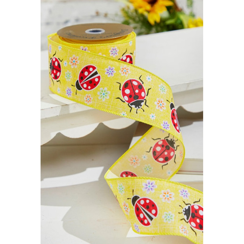 2.5 x 10 Yards Yellow Ladybugs Ribbon
