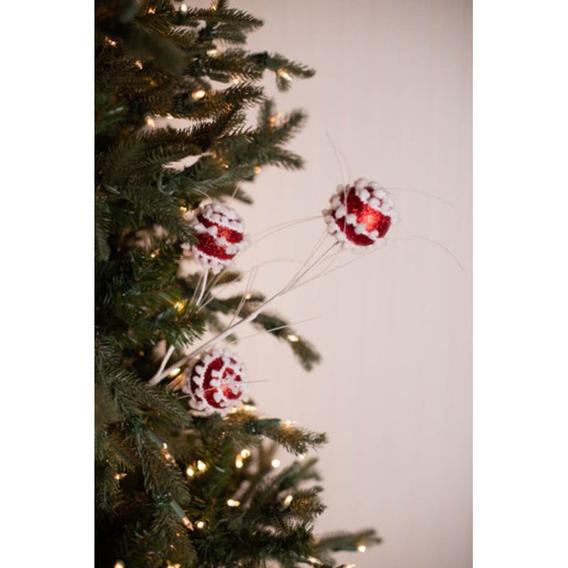27 Red and White Glitter Ball Grass Spray