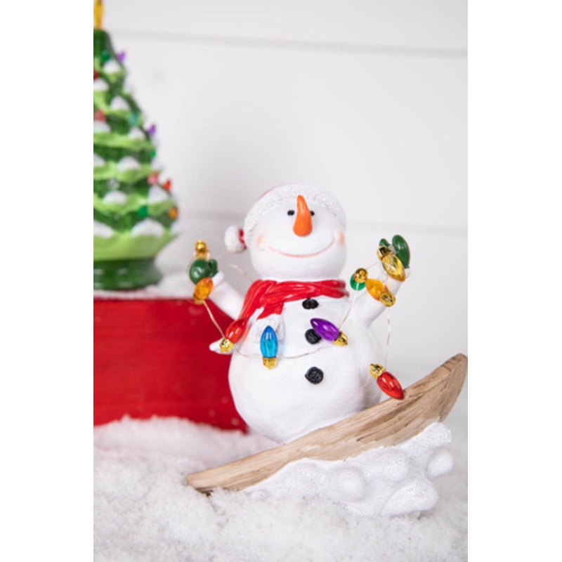 7.4 B/O Lighted Resin Skiing Snowman with Light String