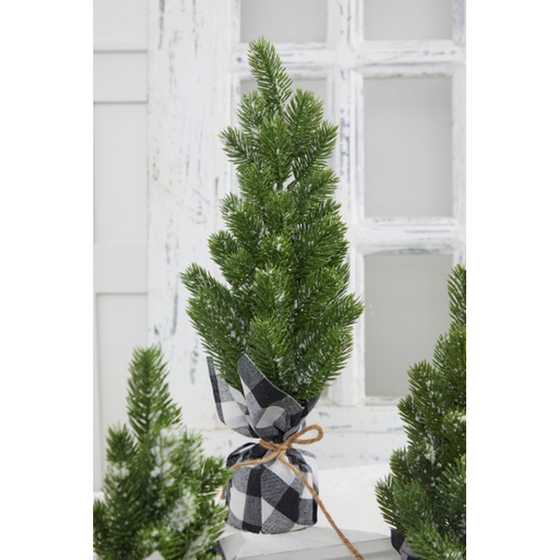 Flocked Pine Tree With Plaid Fabric – Large