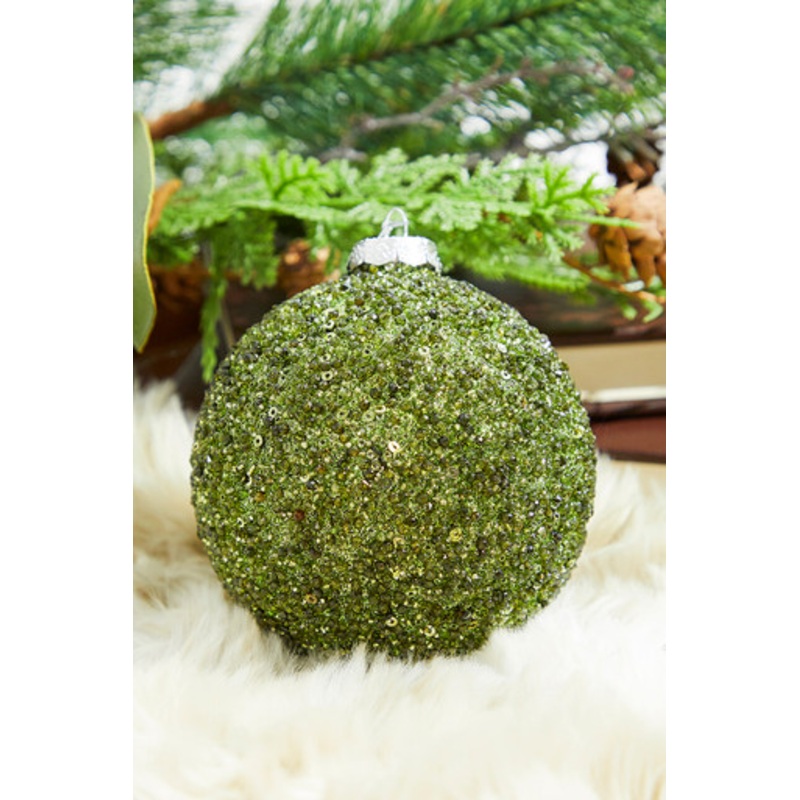 Glitter Ball Glass Ornament – Green