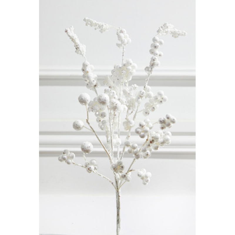 18 Snowy White Glitter Dew Berry Christmas Spray