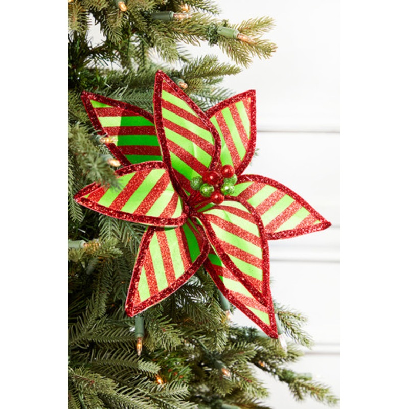 23 x 12 Green and Red Stripe Poinsettia Stem
