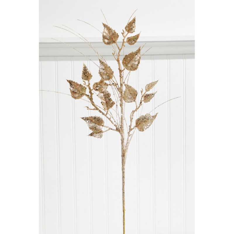 30 Champagne Glitter Sequin Rose Leaf Grass Christmas Spray