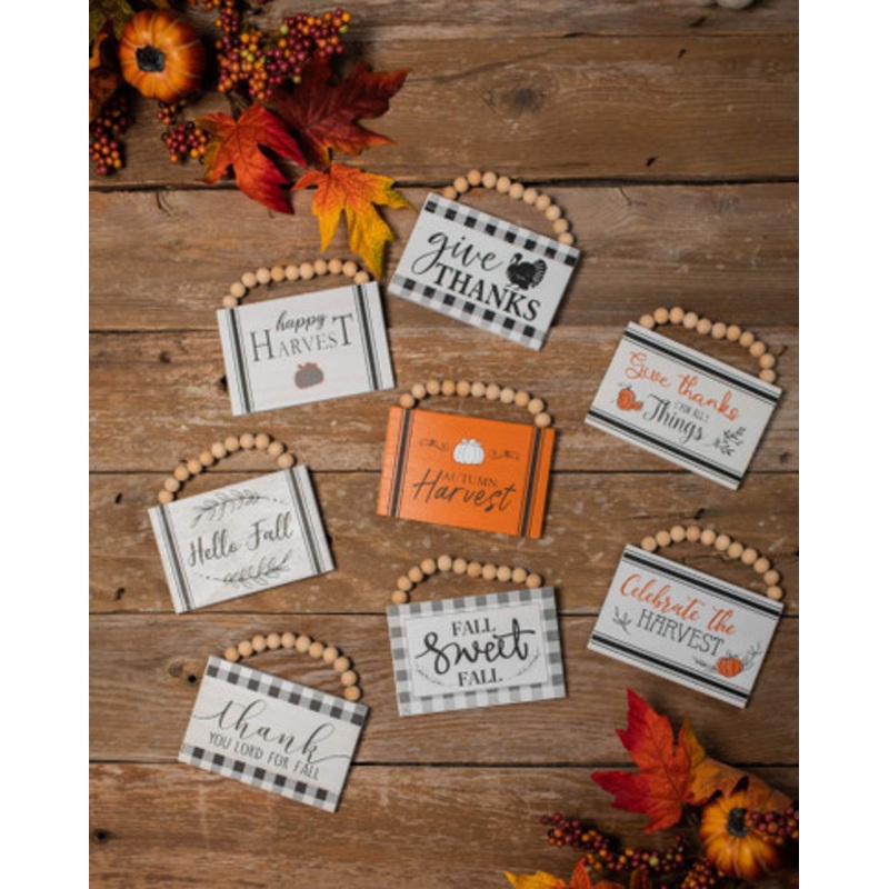 6 Wood Harvest Sign with Beaded Hanger