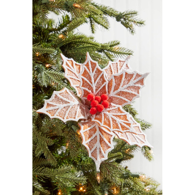 22 x 12 Ginger and White Frosted Poinsettia Stem with Red Berries