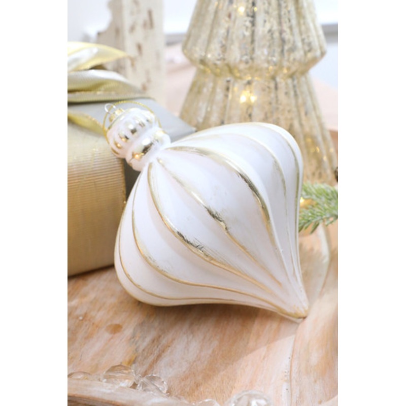 7 White & Gold Matte Onion Ornament