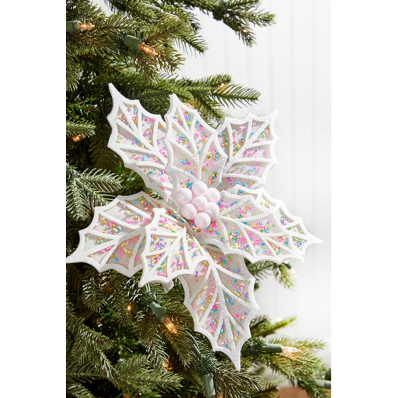 22 White Confetti Poinsettia Stem