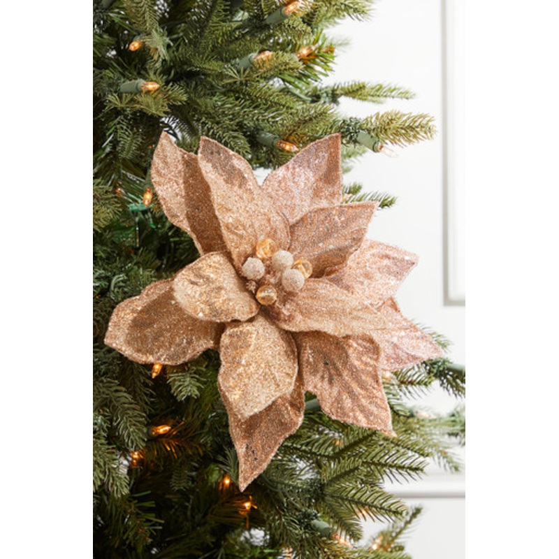 24 x 11 Rose Gold Beaded Sequins Poinsettia Stem