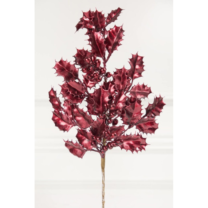 27 Burgundy Metallic Holly Berry Stem