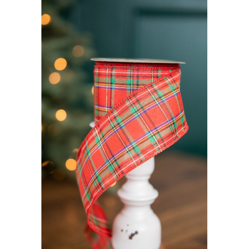 2.5 x 10 Yard Red Green with Blue Plaid Ribbon