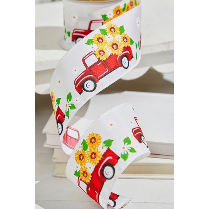 2.5 x 10 Yards Truck with Flowers White Ribbon