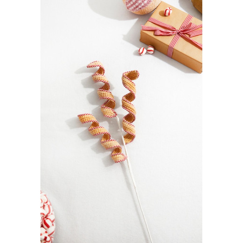 26 Red and White Peppermint Stripe Waffle Curly Spray