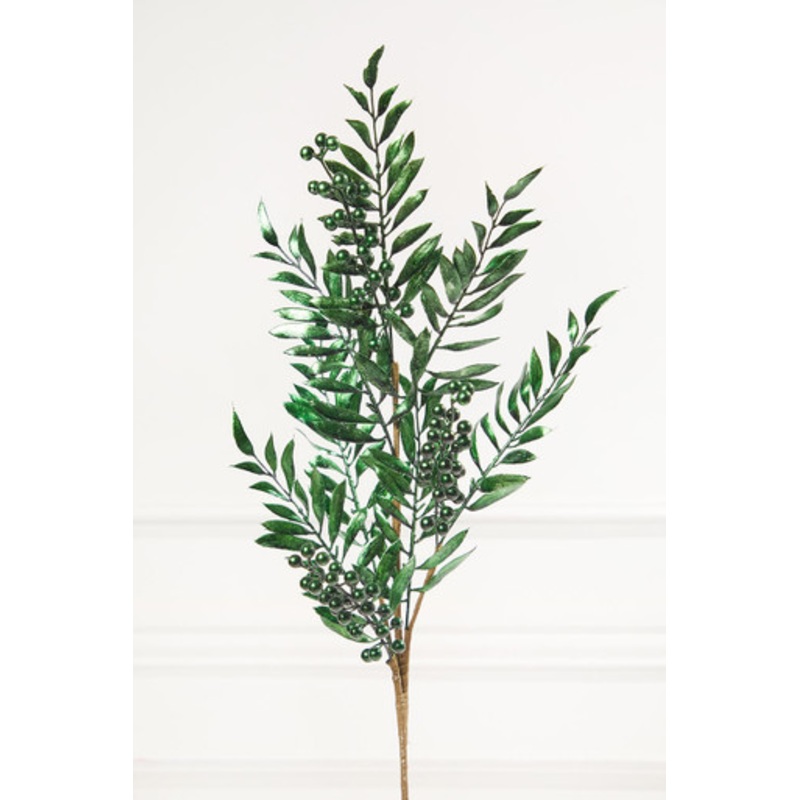 30 Dark Green Metallic Pepperberry Stem
