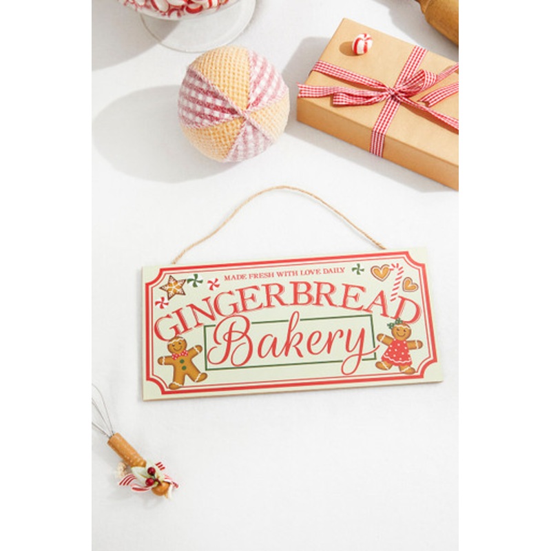 12 Cream Red Green Brown Gingerbread Bakery Sign