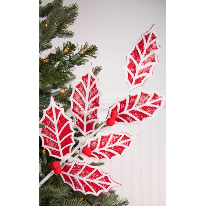 24 Red and White Leaf Stem with Red Berries