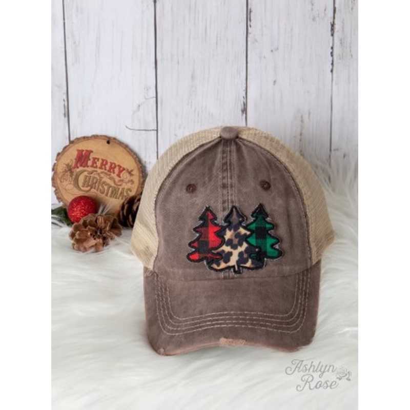 Buffalo Plaid/Cheetah Print Christmas Trees Hat