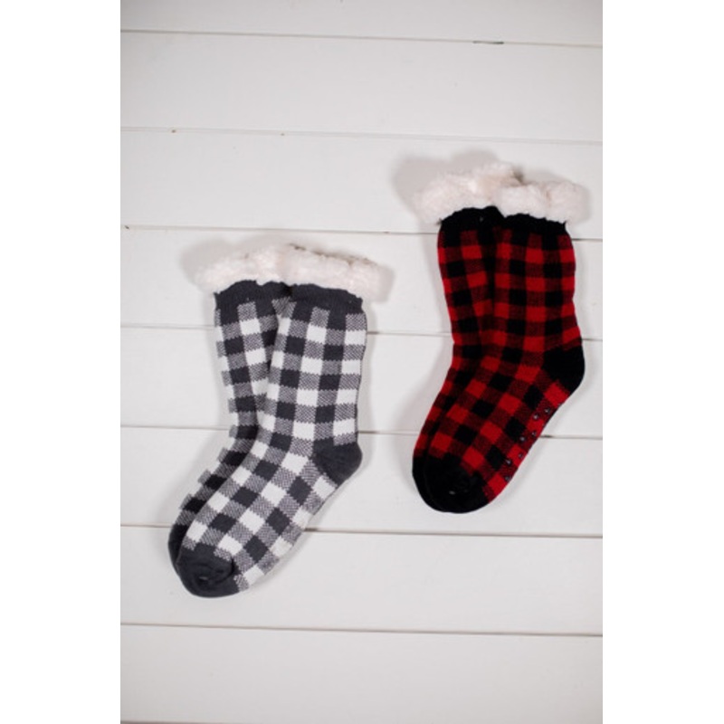 Buffalo Plaid Thermal Slipper Socks with Non-Slip Grippers