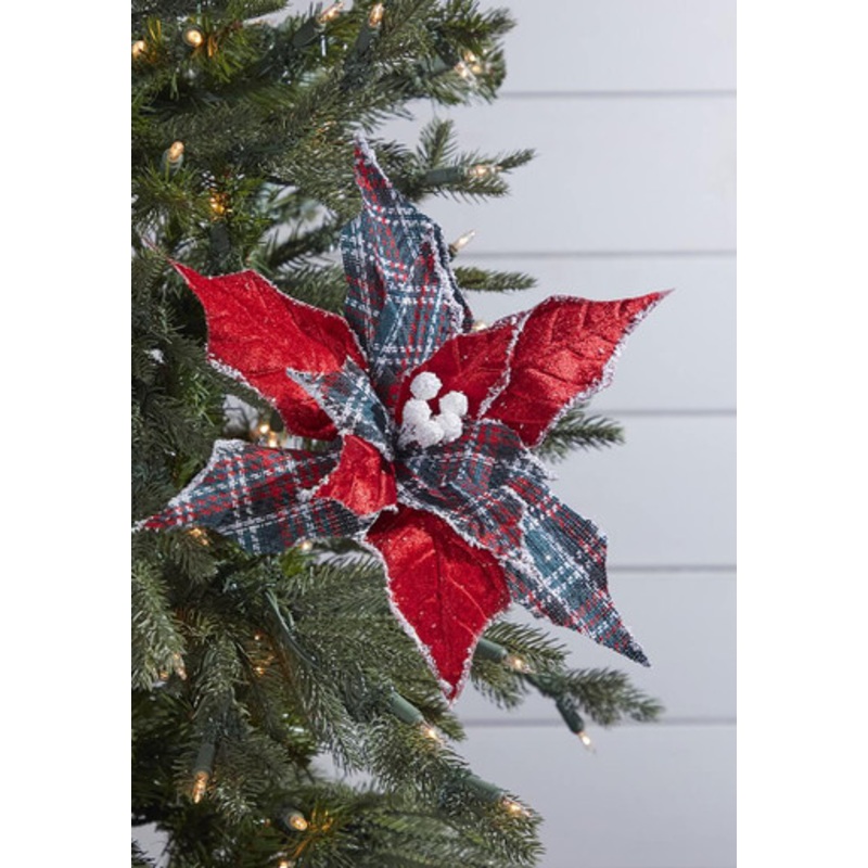 19 x 13 Red Plaid Poinsettia Pick